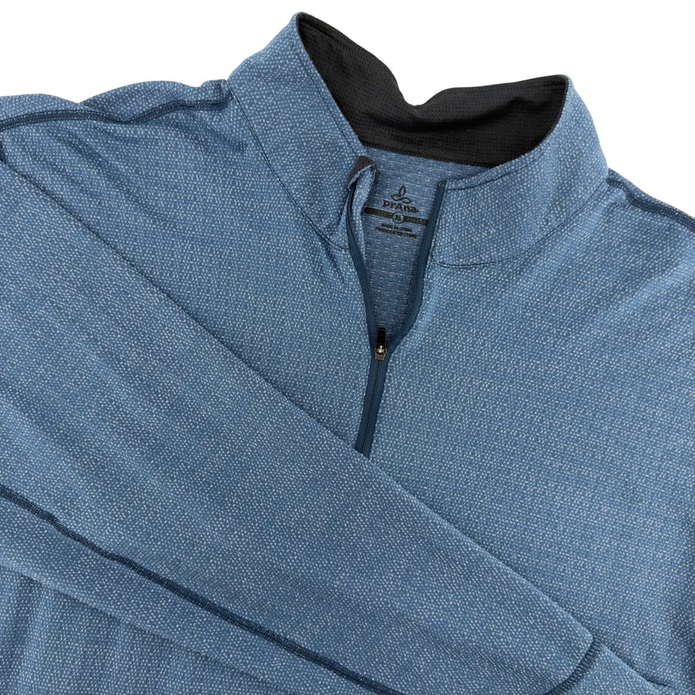 Prana Breathe Mens‎ XL Blue Textured Quarter Zip Pullover Long Sleeve Mock Neck